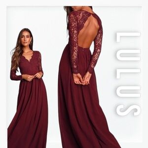 NWT Lulus Awaken My Love Burgundy Lace Maxi Dress sz S